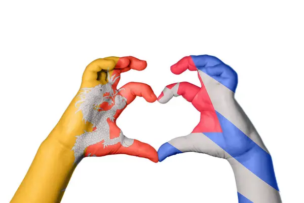 Bhutan Cuba Heart Hand Gesture Making Heart Clipping Path — Stock Photo, Image