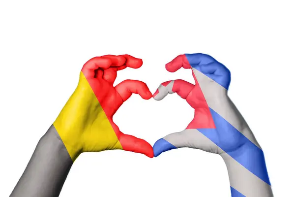 Βέλγιο Κούβα Καρδιά Χειρονομία Χέρι Κάνοντας Καρδιά Κλίπινγκ Path — Φωτογραφία Αρχείου
