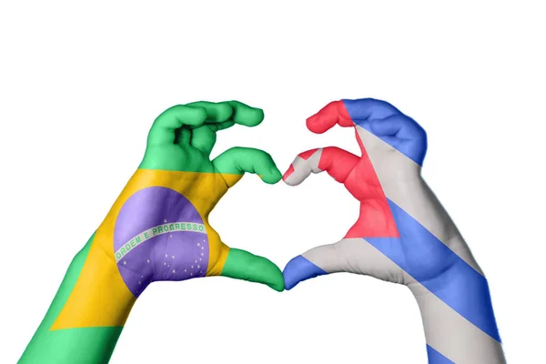 Brazílie Cuba Heart Ruční Gesto Tvorby Srdce Ořezávání Stezka — Stock fotografie