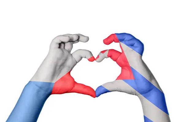 Tjeckien Kuba Hjärta Hand Gest Att Göra Hjärta Klippning Väg — Stockfoto