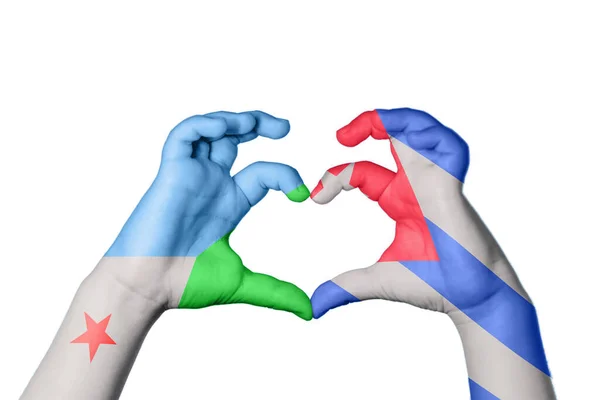 Djibouti Cuba Heart Hand Gesture Making Heart Clipping Path — Stock Photo, Image