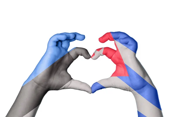 爱沙尼亚Cuba Heart Hand Gesture Making Heart Clipping Path — 图库照片
