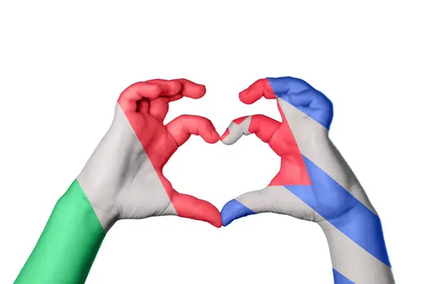 Italy Cuba Heart Hand Gesture Making Heart Clipping Path — Stock Photo, Image