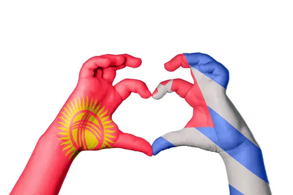 Kyrgyzstan Cuba Heart Hand Gesture Making Heart Clipping Path — Stock Photo, Image