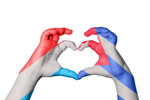 Luxemburg Kuba Hjärta Hand Gest Att Göra Hjärta Klippning Väg — Stockfoto