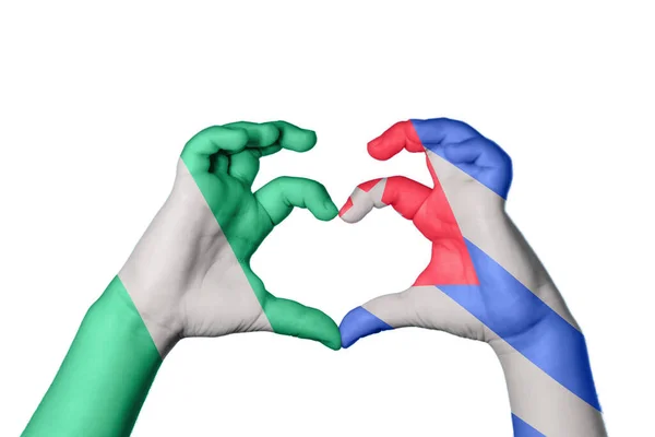Nigérie Cuba Heart Ruční Gesto Tvorby Srdce Ořezávání Cesty — Stock fotografie