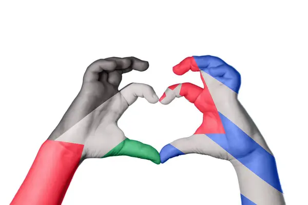 Palestina Cuba Coração Gesto Mão Fazendo Coração Clipping Path — Fotografia de Stock