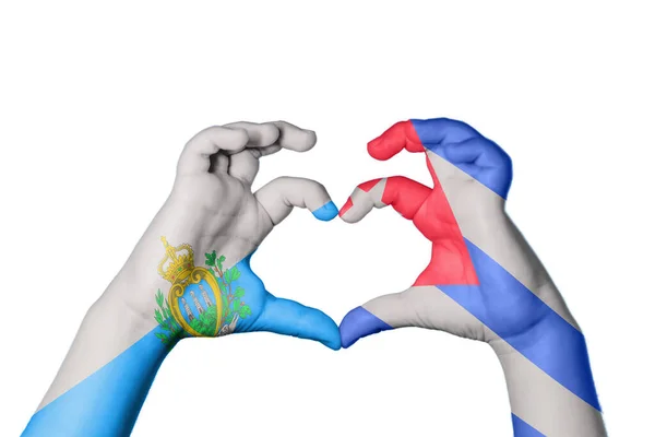San Marino Κούβα Καρδιά Χέρι Χειρονομία Κάνοντας Καρδιά Ψαλίδισμα Μονοπάτι — Φωτογραφία Αρχείου