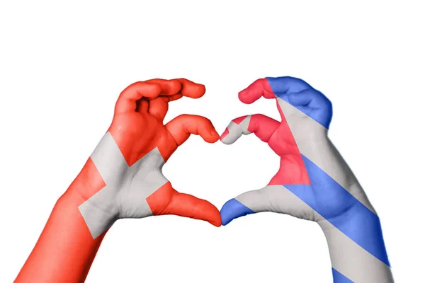 瑞士古巴心脏 手举着手制造心脏 修整道路 — 图库照片