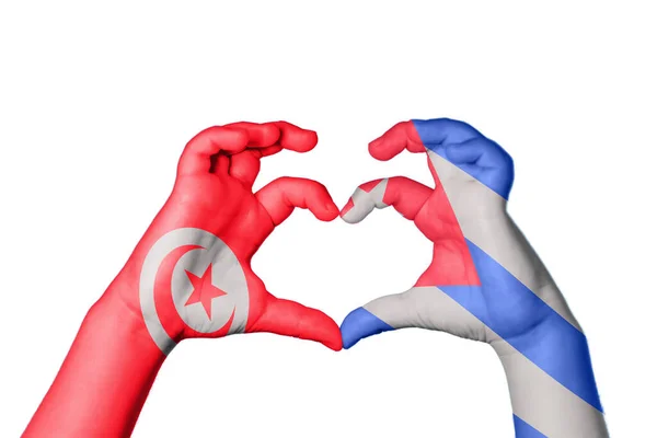 Tunisia Cuba Heart Hand Gesture Making Heart Clipping Path — Stock Photo, Image