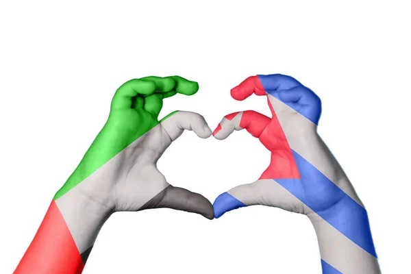 Émirats Arabes Unis Cuba Coeur Geste Main Faisant Coeur Sentier — Photo