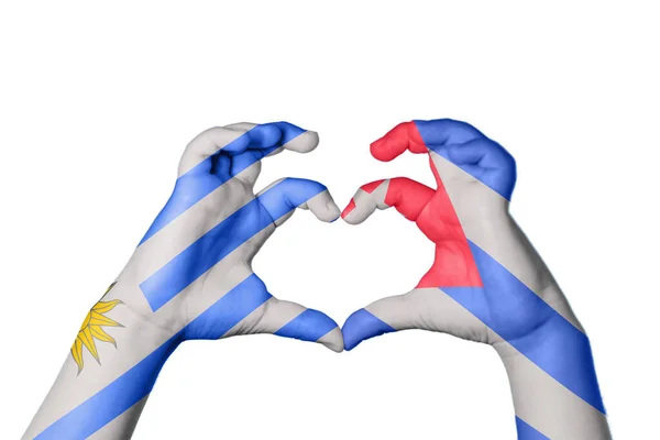 Ουρουγουάη Κούβα Καρδιά Χειρονομία Χέρι Κάνει Καρδιά Ψαλίδισμα Διαδρομή — Φωτογραφία Αρχείου