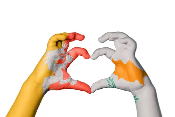 Bhutan Cyprus Heart Hand Gesture Making Heart Clipping Path — Stock Photo, Image