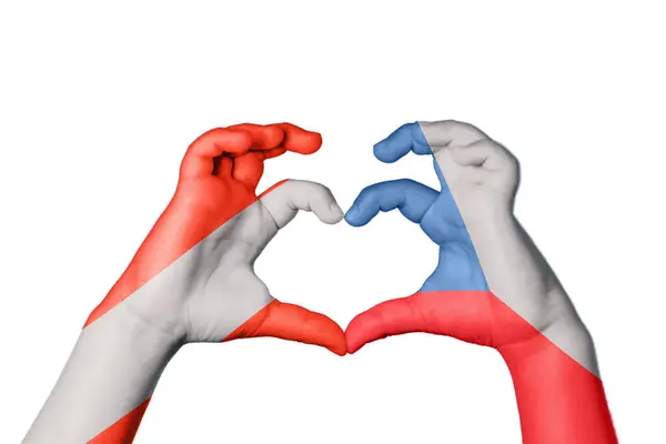 奥地利捷克共和国心脏 手的姿势制造心脏 收割路径 — 图库照片