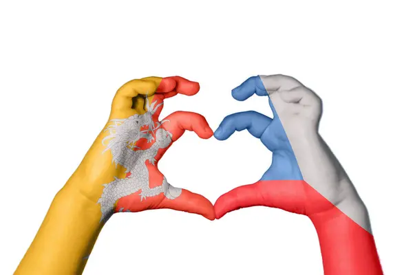 Bhutan Czech Republic Heart Ręczny Gest Serca Ścieżka Klipu — Zdjęcie stockowe