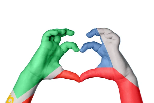 Czech Republic Heart Hand Gesture Making Heart Clipping Path — стоковое фото