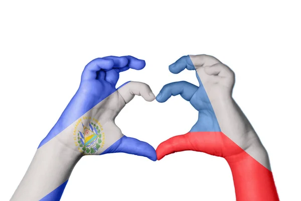 Σαλβαδόρ Τσεχική Δημοκρατία Καρδιά Χέρι Χειρονομία Κάνοντας Καρδιά Ψαλιδίζοντας Διαδρομή — Φωτογραφία Αρχείου