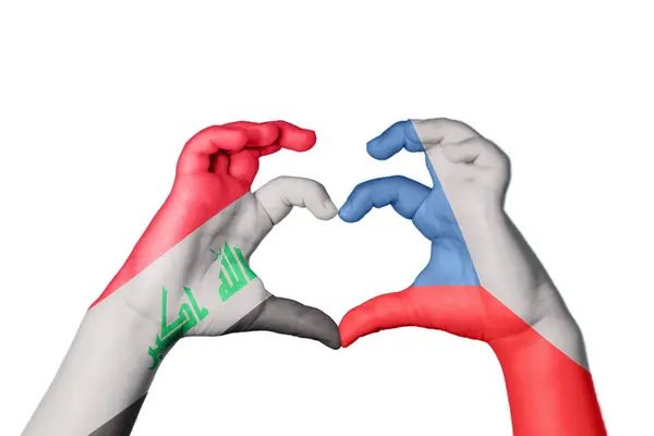 イラク チェコ共和国心臓 ハンドジェスチャー作り心臓 クリッピングパス — ストック写真
