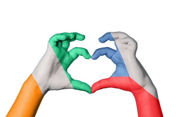 Ivory Coast Czech Republic Heart Hand Gesture Making Heart Clipping — Stock Photo, Image