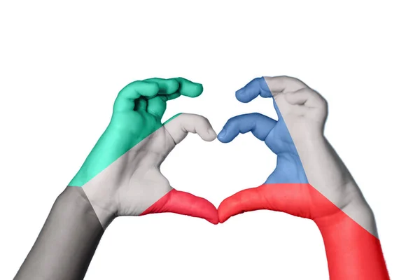Kuwait Czech Republic Heart Hand Gesture Making Heart Clipping Path — Stock Photo, Image
