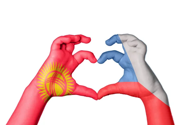 Kyrgyzstan Czech Republic Heart Hand Gesture Making Heart Clipping Path — Stock Photo, Image