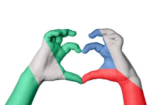 Nigeria Tschechische Republik Herz Handgeste Macht Herz Clipping Path — Stockfoto