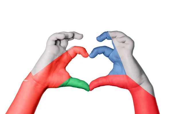 Oman Czech Republic Heart Hand Gesture Making Heart Clipping Path — Stock Photo, Image