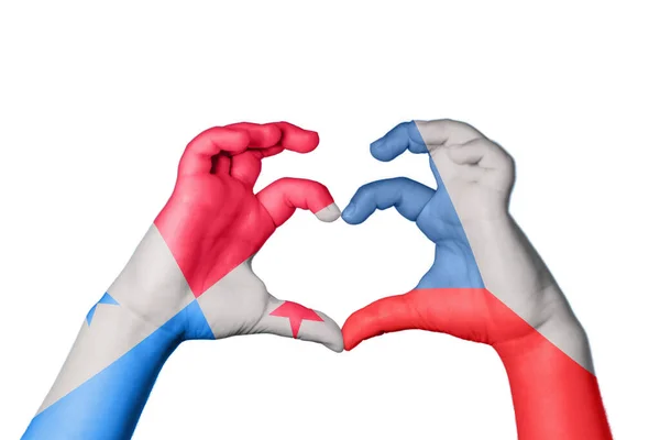 パナマ チェコ共和国心臓 ハンドジェスチャー作り心臓 クリッピングパス — ストック写真