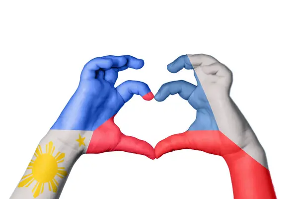 Φιλιππίνες Τσεχία Καρδιά Χέρι Χειρονομία Κάνοντας Καρδιά Ψαλίδισμα Διαδρομή — Φωτογραφία Αρχείου