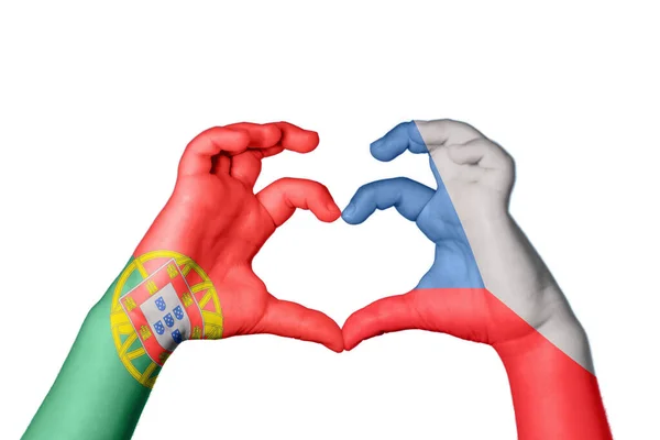 Portugalsko Česká Republika Heart Hand Gesture Making Heart Clipping Path — Stock fotografie