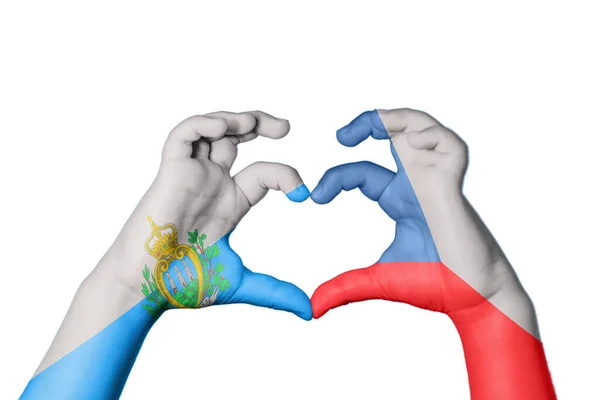 San Marino Τσεχική Δημοκρατία Καρδιά Χέρι Χειρονομία Κάνοντας Καρδιά Ψαλιδίζοντας — Φωτογραφία Αρχείου
