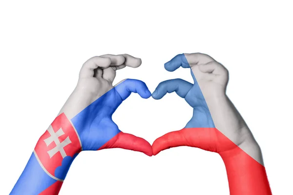 Словаччина Чехія Серце Жест Рук Робить Серце Відсічний Контур — стокове фото