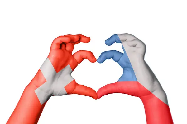 Švýcarsko Česká Republika Heart Hand Gesture Making Heart Clipping Path — Stock fotografie
