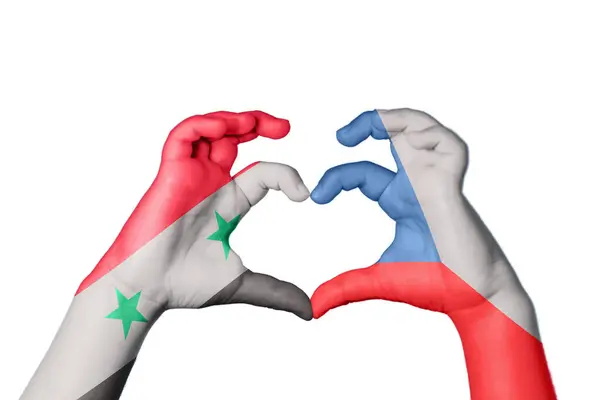 Syrien Tjekkiet Hjerte Hånd Gestus Gør Hjerte Klipning Sti - Stock-foto