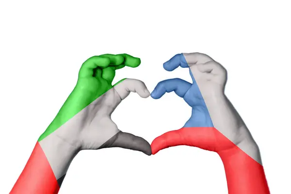 United Arab Emirates Czech Republic Heart Hand Gesture Making Heart — Stock Photo, Image