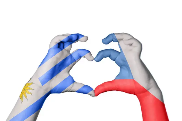Uruguay Czech Republic Heart Hand Gesture Making Heart Clipping Path — Stock Photo, Image