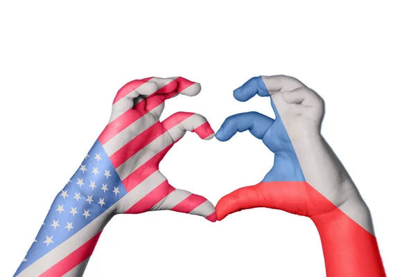 United States Czech Republic Heart Hand Gesture Making Heart Clipping — Stock Photo, Image