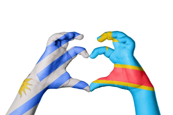 Uruguay Demokratiska Republiken Kongo Hjärta Hand Gest Att Göra Hjärta — Stockfoto