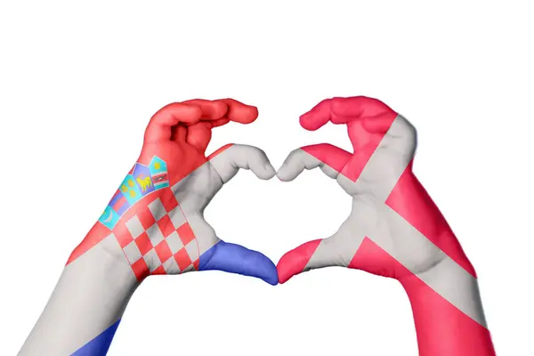 Хорватія Данія Серце Жест Рук Робить Серце Відсікаючи Шлях — стокове фото