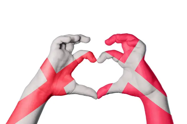 イングランド デンマーク心臓 ハンドジェスチャー作り心臓 クリッピングパス — ストック写真