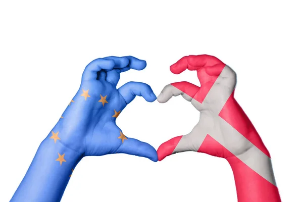 Európai Unió Dánia Szív Kézmozdulatok Készítése Szív Vágóút — Stock Fotó