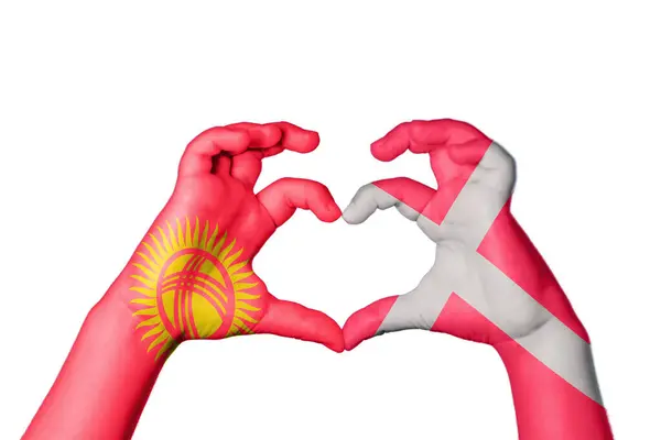 Kyrgyzstan Denmark Heart Hand Gesture Making Heart Clipping Path — Stock Photo, Image