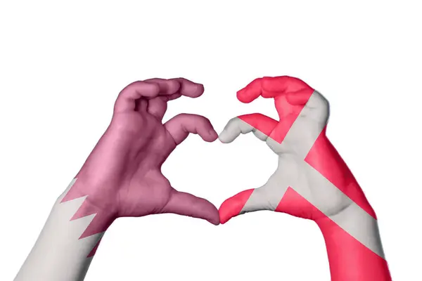 Katar Dänemark Herz Handgeste Macht Herz Clipping Path — Stockfoto