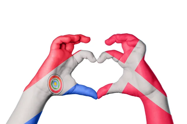 Paraguai Dinamarca Coração Gesto Mão Fazendo Coração Caminho Recorte — Fotografia de Stock