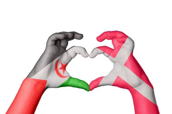 Sahrawi Arab Democratic Republic Denmark Heart Hand Gesture Making Heart — Stock Photo, Image
