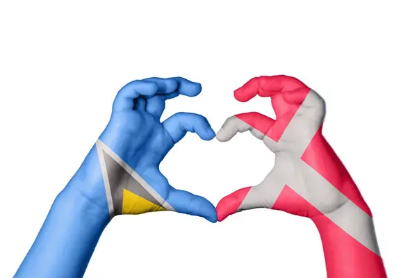 Saint Lucia Denmark Heart Hand Gesture Making Heart Clipping Path — Stock Photo, Image