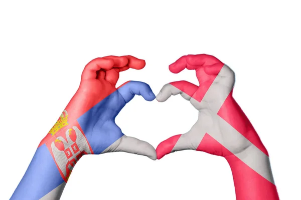 Srbsko Dánsko Srdce Ruční Gesto Srdce Střih Stezka — Stock fotografie