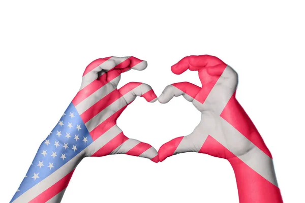 米国デンマーク心臓 ハンドジェスチャー作り心臓 クリッピングパス — ストック写真
