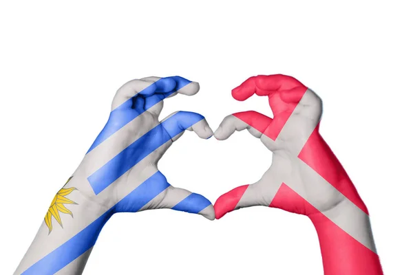 Uruguay Denmark Heart Hand Gesture Making Heart Clipping Path — Stock Photo, Image