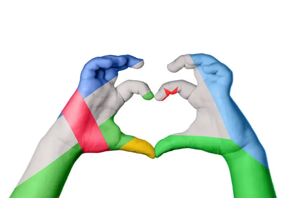 Közép Afrikai Köztársaság Dzsibuti Szív Kézmozdulatkészítés Szív Vágási Útvonal — Stock Fotó